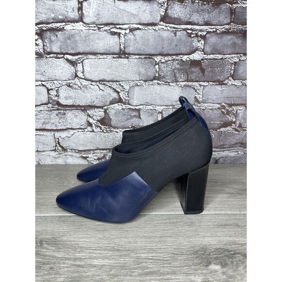 Via Spiga Midnight Navy Blue Leather Black Fabric Heels Women Sz 8.5B US/38.5EU - Picture 9 of 16
